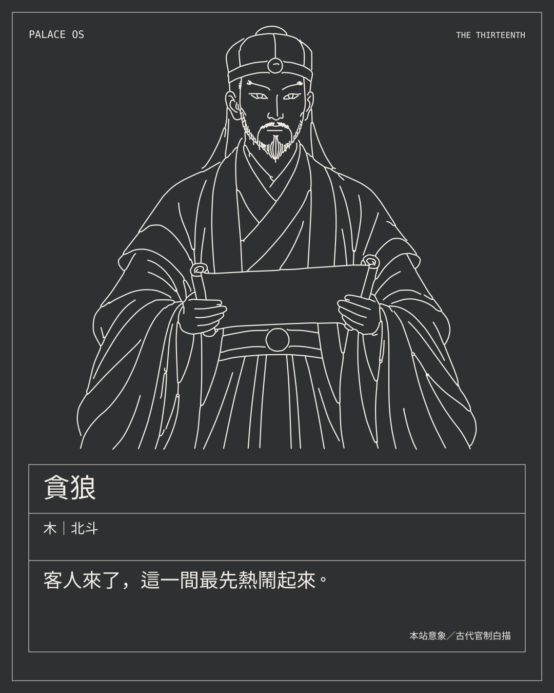 貪狼星曜圖卡：木｜北斗。客人來了，這一間最先熱鬧起來。