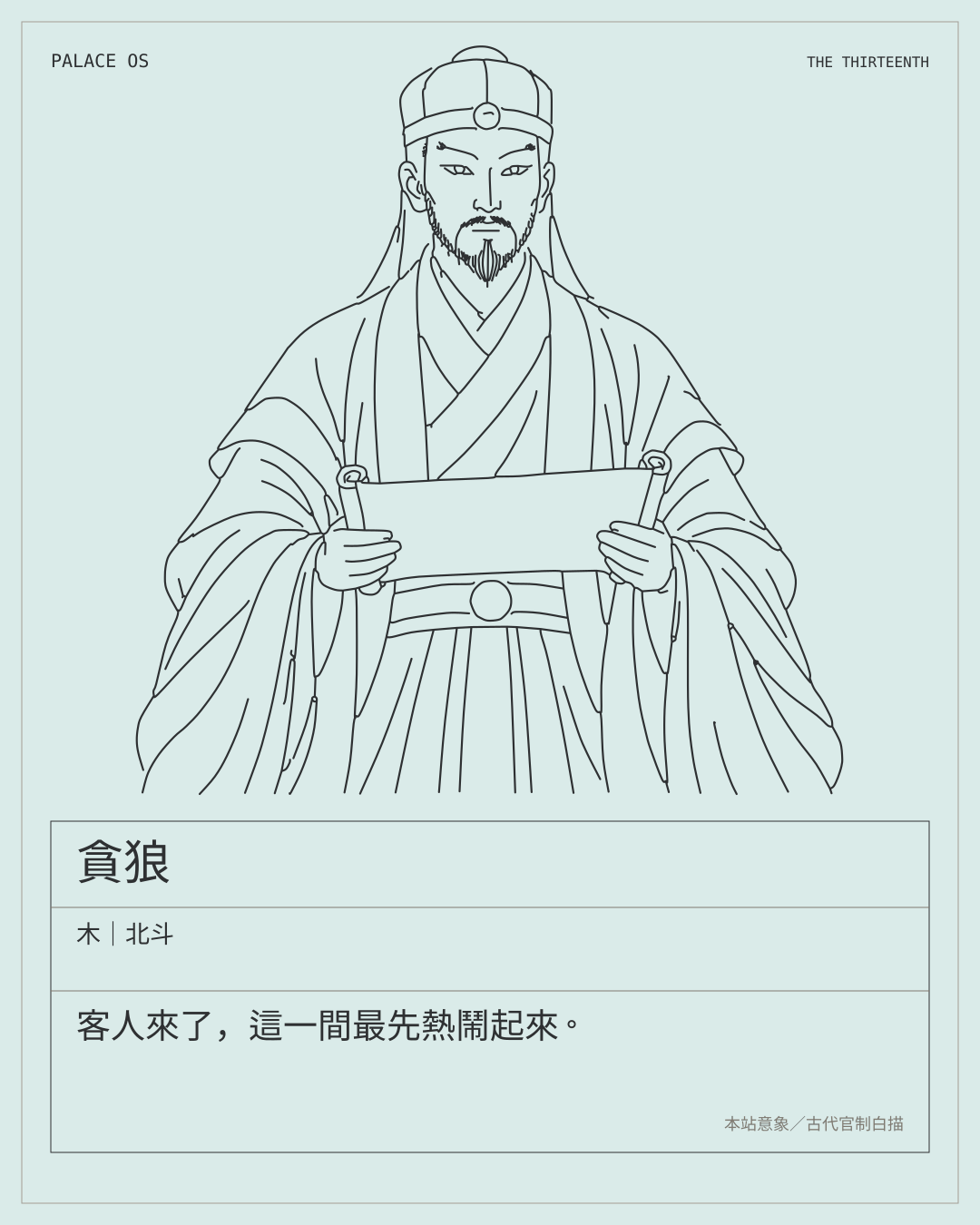 貪狼星曜圖卡：木｜北斗。客人來了，這一間最先熱鬧起來。